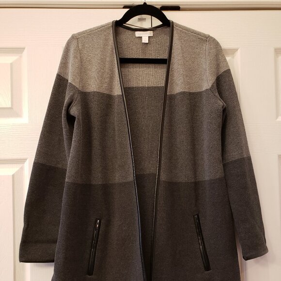 Cardigan sweater - Open front - 3-tone gray - Size S - Tunic length - 2 Pockets - Picture 1 of 2